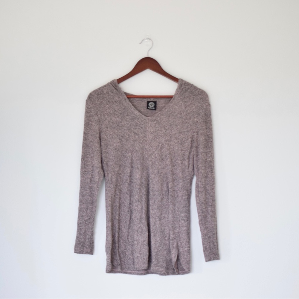 Bobeau Pink Heather Grey Hooded Sweater